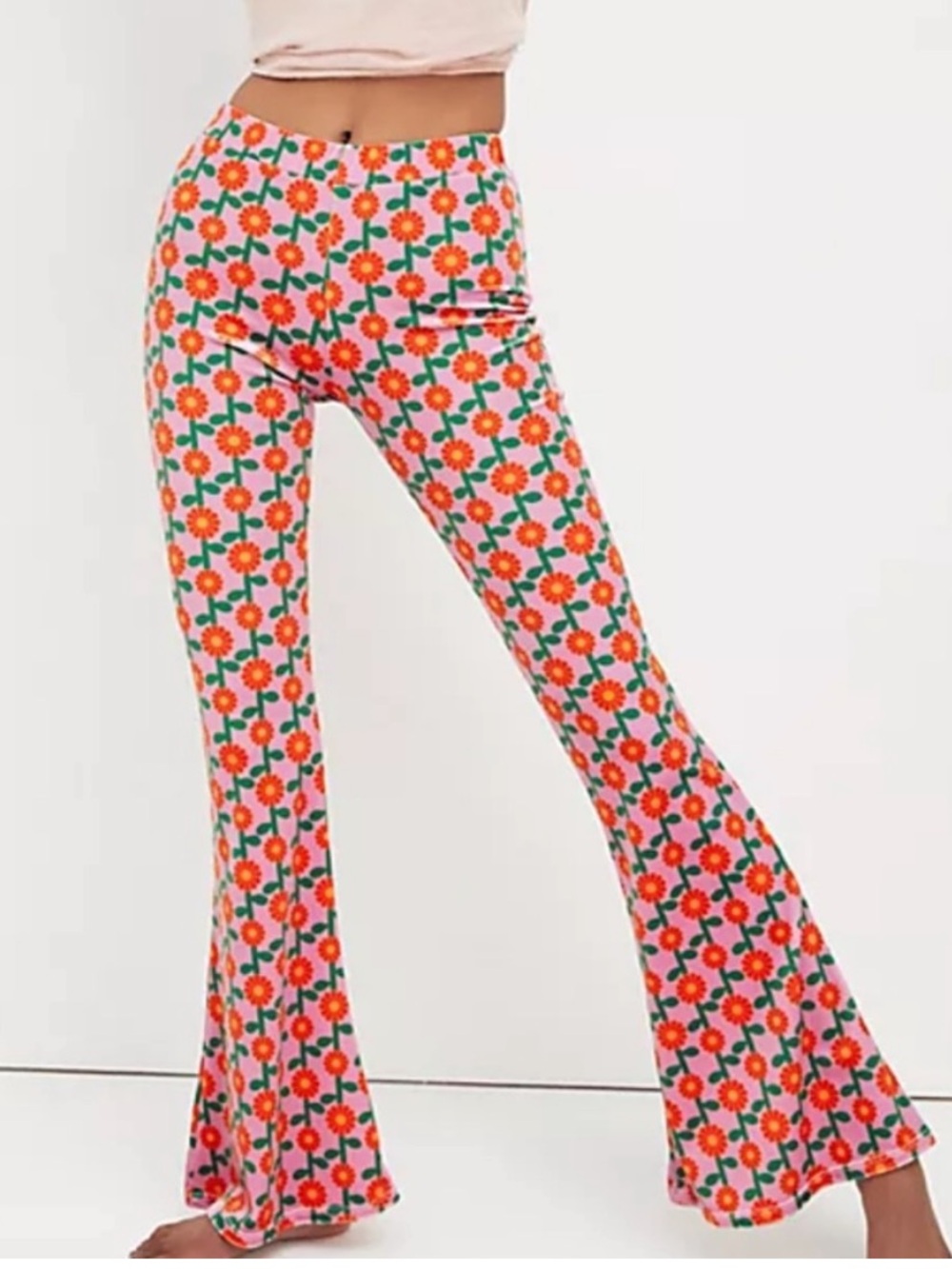 Flare Street Velvet Daisy Chain Flare Pants Lovadelic Flower Power NEW S M 70s